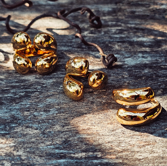 18k Gold Plated Modern Wrap Four Orb Chunky Bold Ring