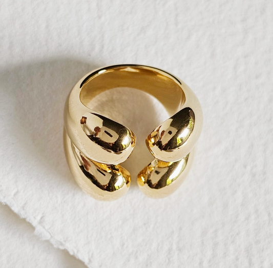 18k Gold Plated Modern Wrap Four Orb Chunky Bold Ring