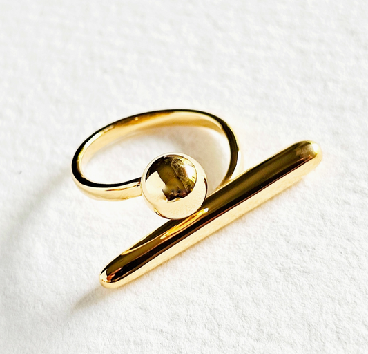 18k Gold Plated Modern Moon Bar Chunky Bold Ring