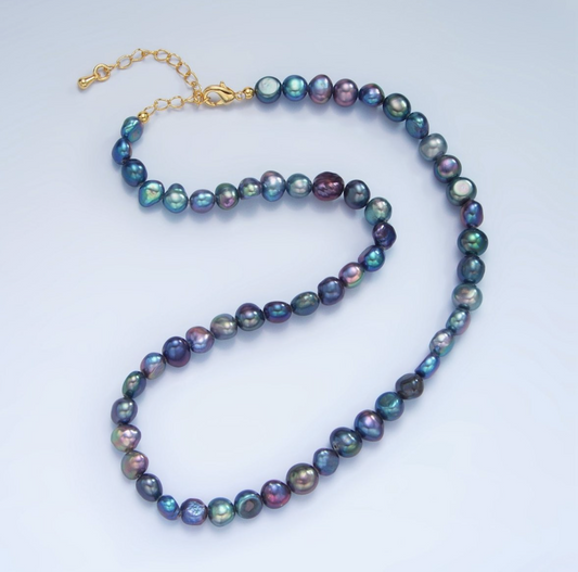 24K Gold Filled 7mm Baroque Peacock Freshwater Pearl 14 Inch Necklace