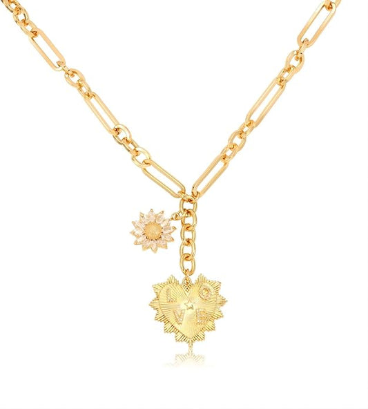 Sun Heart Charm Choker Necklace