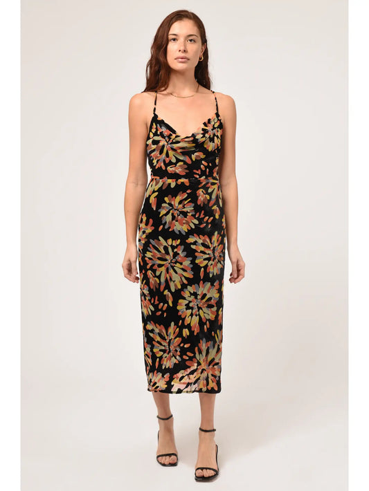 Zana Printed Velvet Burnout Slip Dress