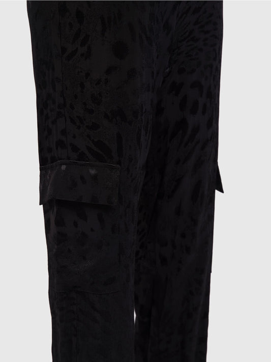 Patterned Black Elastic Pants