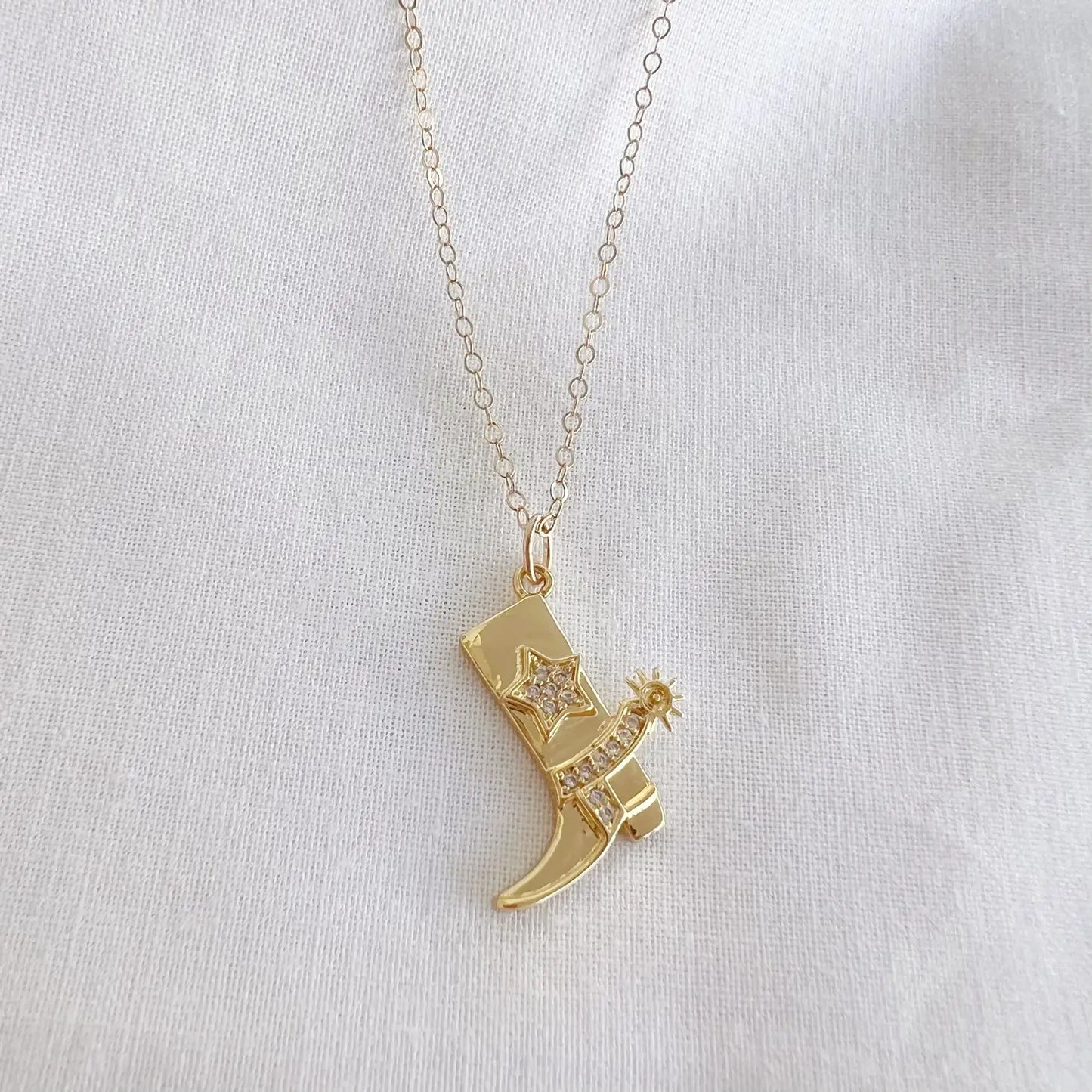 Country Girl Cowboy Boot Necklace Gold Filled
