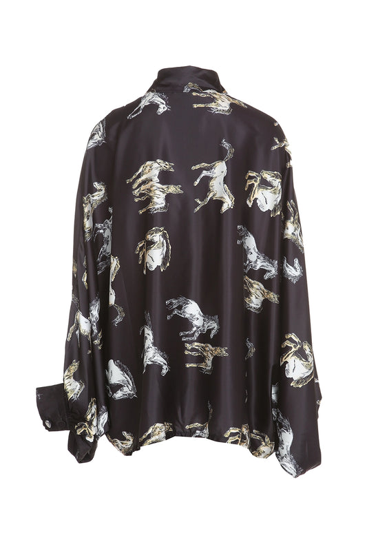 Horse Printed Satin Blouse