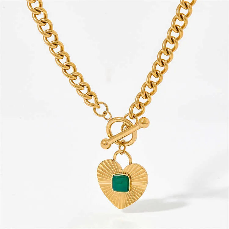 Gold & Green Heart Necklace