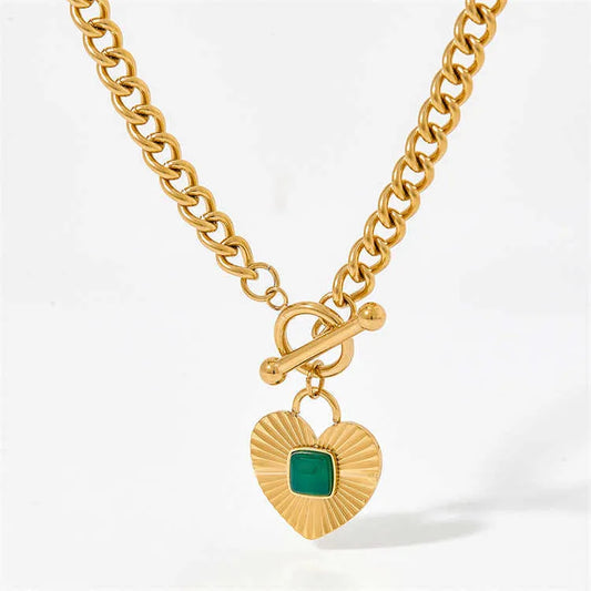 Gold & Green Heart Necklace