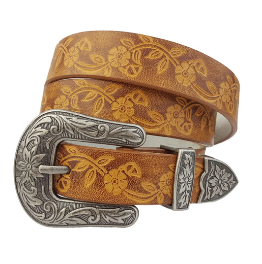 Western Style Hand Painted floral tooled belt