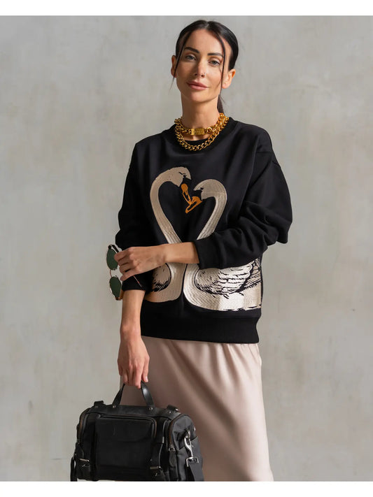 Classic Embroidered Sweatshirt Swans