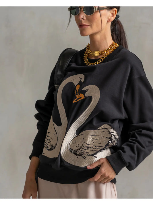 Classic Embroidered Sweatshirt Swans