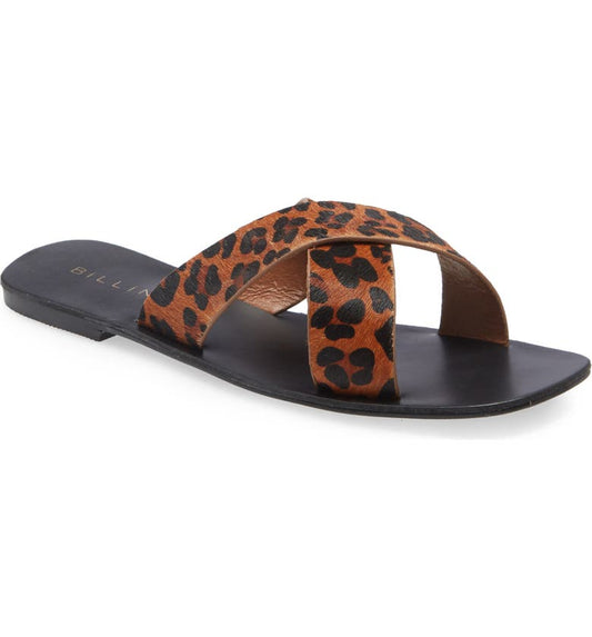Tahvo Leopard Print Genuine Calf Hair Slide Sandal
