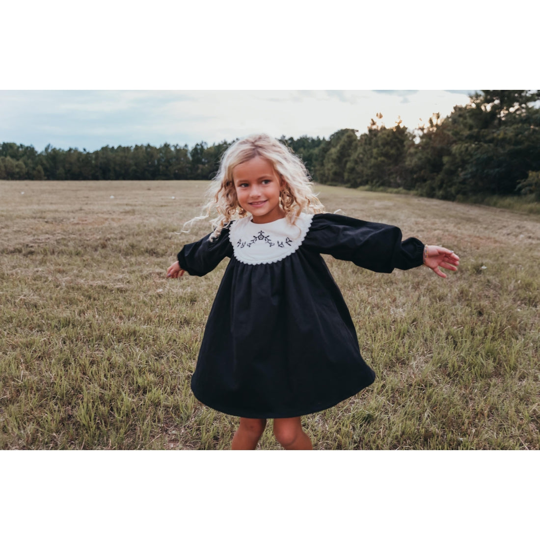 Black Embroidered Bib dress