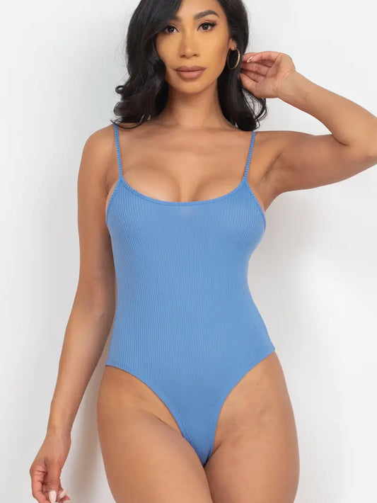 Solid Casual Ribbed Cami Bodysuit
