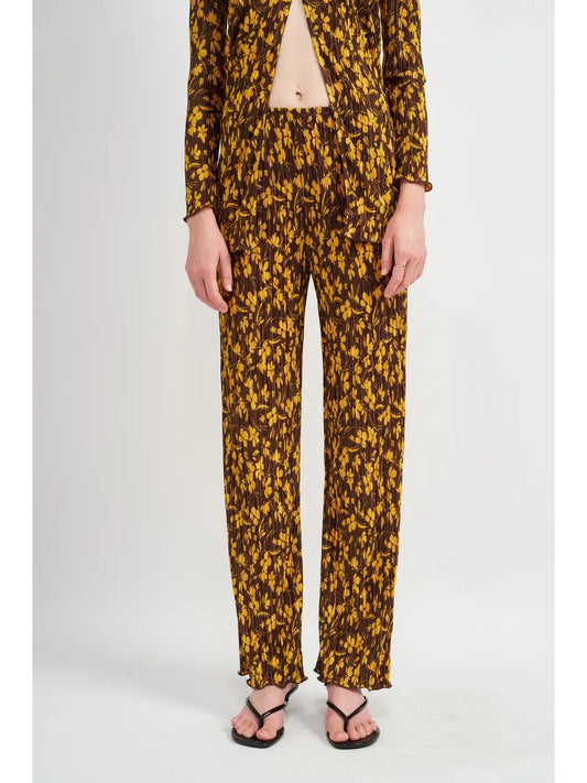 Micro Pleat Printed Floral Pants