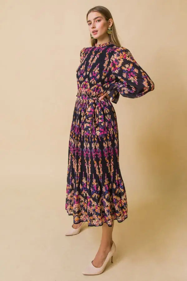 Printed Woven Full Pleated Midi Dress