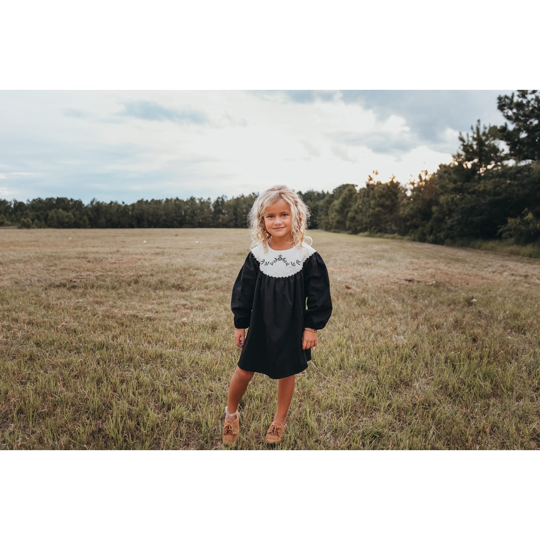 Black Embroidered Bib dress