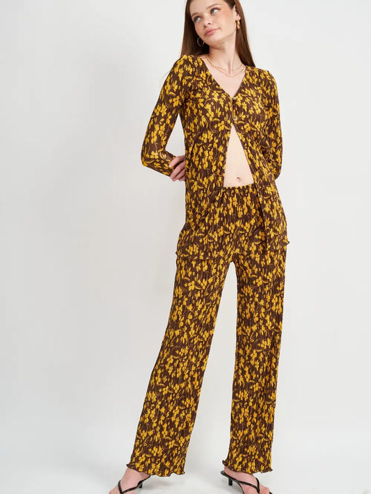Micro Pleat Printed Floral Pants